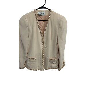 Vintage Dore Pearl Gold Trim Blush Pink Lined Blazer Size 8 Coquette Glam Formal